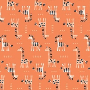 [Small] Stamped Giraffes Zebras Bidirectional - Coral: Contemporary cute minimal childhood-inspired animal print for kids, boys, baby, nursery