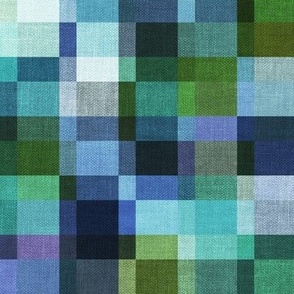 Modern Check in Forest Green, Indigo Blue and Purple Large