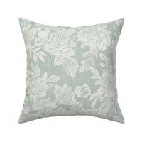  English Garden. Vintage chintz floral in muted light blue green