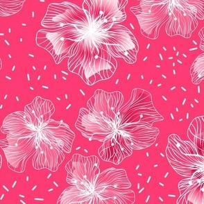 Hot pink abstract flowers retro 