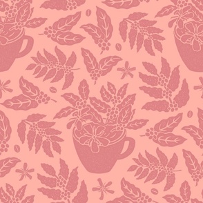 A Cuppa Coffee Block Print in Pantone Peach Blossom over Peach Pearl