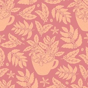 A Cuppa Coffee Block Print in Pantone Peach Fuzz over Peach Blossom