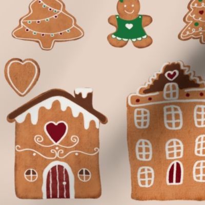 Gingerbread town seamless pattern