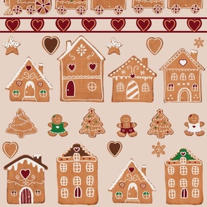 Gingerbread town seamless pattern
