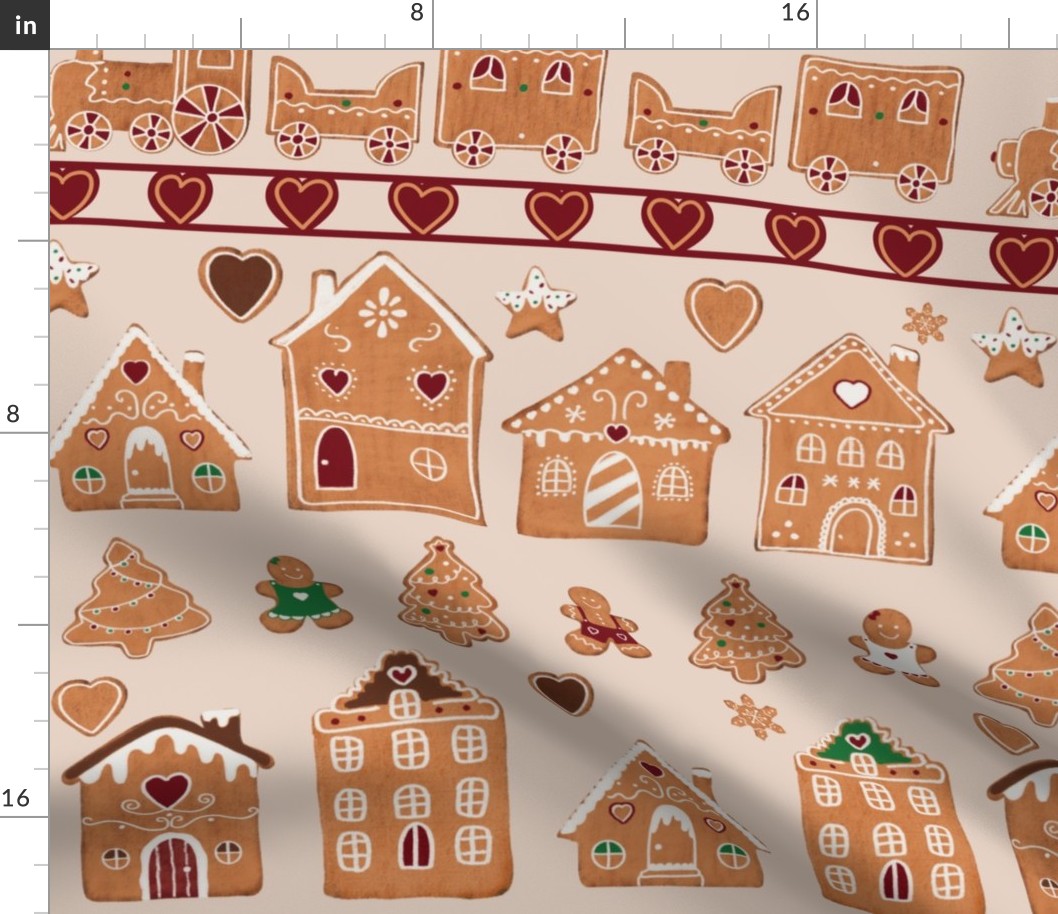 Gingerbread town seamless pattern
