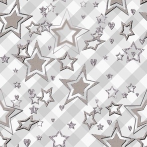 Checkered gray pattern with cut out paper stars