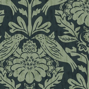  Isabella Birds - Extra Large - Regent Green - Texture, Damask, Kennebunkport Green (Ben Moore)