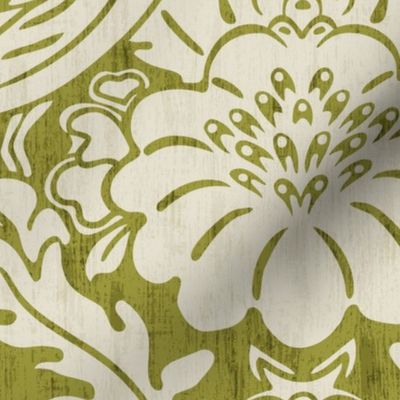 Isabella Birds - Extra Large - Forest  Moss - Texture, Damask - Ballet White (Ben Moore)