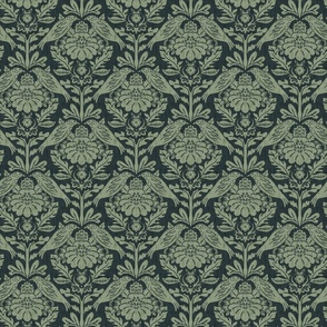  Isabella Birds -Small - Regent Green - Texture, Damask, Kennebunkport Green (Ben Moore)