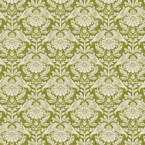  Isabella Birds - Small - Forest  Moss -Isabella Birds - Texture, Damask - Ballet White (Ben Moore)