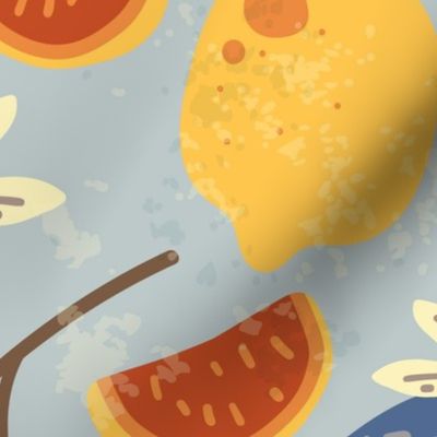 Lemon seamless pattern vector illustration. Summer design repeated textile with citrus fruits.