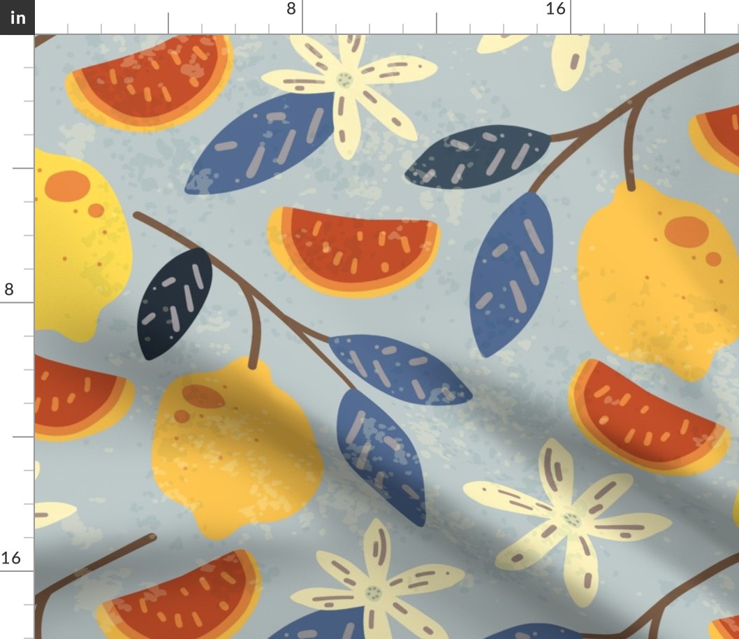 Lemon seamless pattern vector illustration. Summer design repeated textile with citrus fruits.