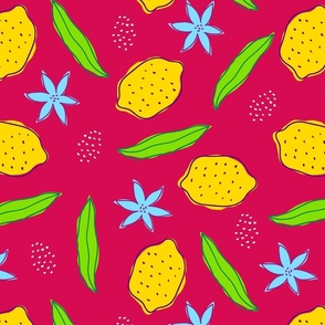 Lemon seamless pattern vector illustration. Summer design repeated textile with citrus fruits.