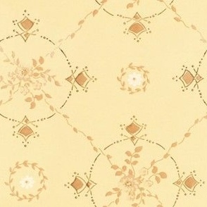Trellis of sprigs with circles, on ivory 