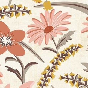 Wildflower Garden - Botanical Floral Summer Ivory Pink Large