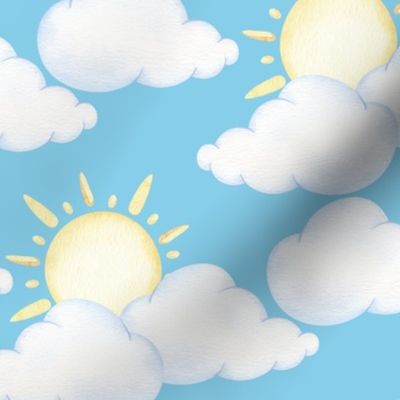 Sun Clouds Sky Blue Baby Nursery 