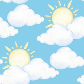 Sun Clouds Sky Blue Baby Nursery 