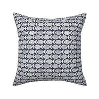Follow The Current - Block Print Nautical Fish Navy Blue Ivory Small