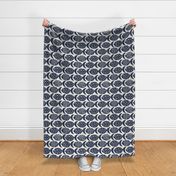 Follow The Current - Block Print Nautical Fish Ivory Navy Blue Large