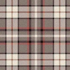 Gray Nubbly Plaid with Dull Coral Pink White and Black