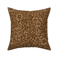 Floral Western carved and  tooled look faux leather Saddle Brown