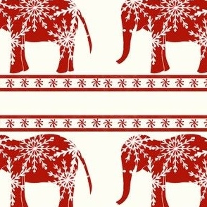 Christmas elephant in cream and red with peppermint stripes