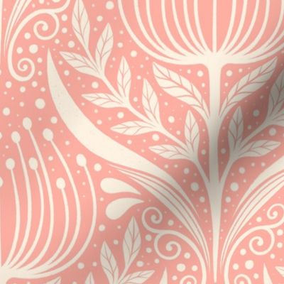 Serene floral garden peach pearl and cream Pantone color palette 2024- home decor - wallpaper - curtains- bedding - whimsical.
