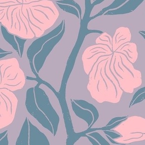 Japanese Kerria Rose in Pink and Purple | Small Version | Chinoiserie Style Pattern at an Asian Teahouse Garden