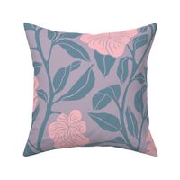 Japanese Kerria Rose in Pink and Purple | Medium Version | Chinoiserie Style Pattern at an Asian Teahouse Garden