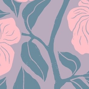 Japanese Kerria Rose in Pink and Purple | Medium Version | Chinoiserie Style Pattern at an Asian Teahouse Garden