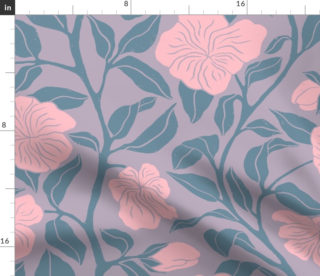 Japanese Kerria Rose in Pink and Purple | Medium Version | Chinoiserie Style Pattern at an Asian Teahouse Garden