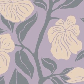 Japanese Kerria Rose in Cream and Purple | Small Version | Chinoiserie Style Pattern at an Asian Teahouse Garden