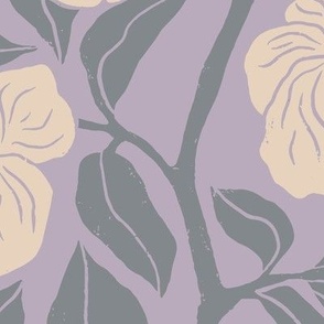 Japanese Kerria Rose in Cream and Purple | Medium Version | Chinoiserie Style Pattern at an Asian Teahouse Garden