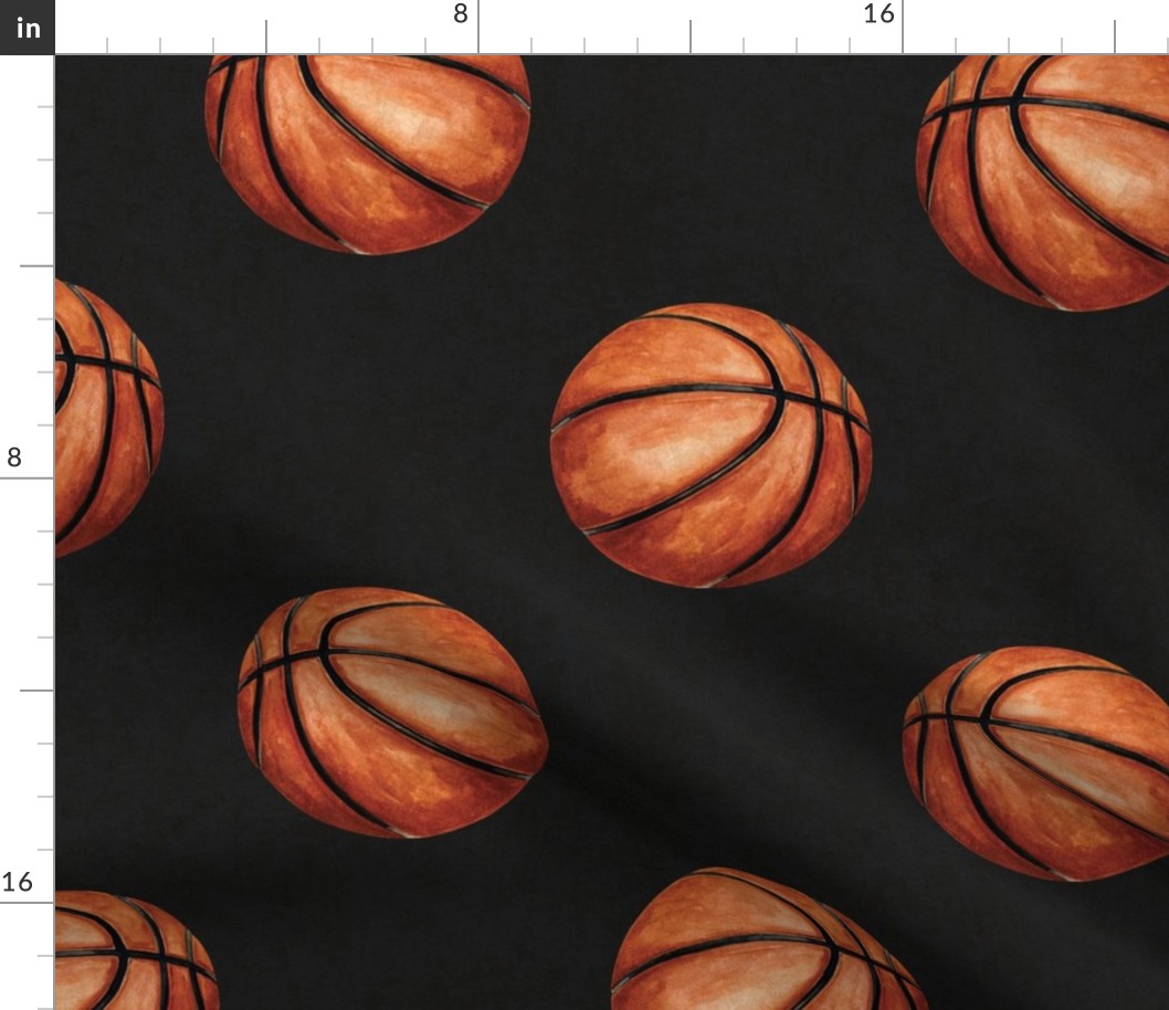 Watercolor Basketball on Textured Black 12 inch
