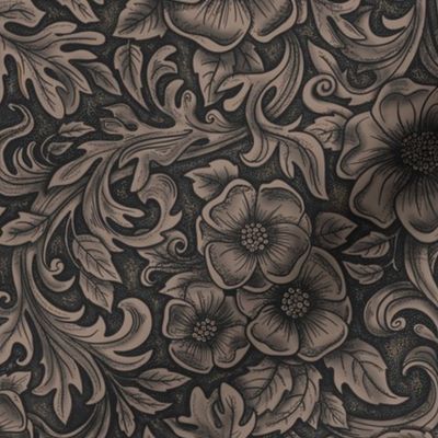 Floral Western carved and  tooled look faux leather Black brown