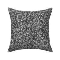 Floral Western carved and  tooled look faux leather Dark silver