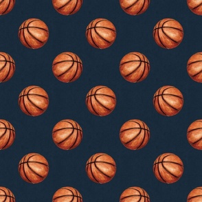 Watercolor Basketball on Textured Navy Blue 6 inch
