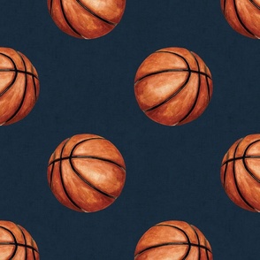 Watercolor Basketball on Textured Navy Blue 12 inch