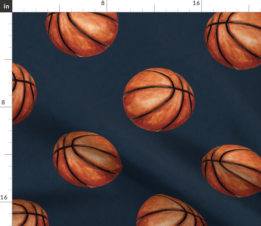 Watercolor Basketball on Textured Navy Blue 12 inch