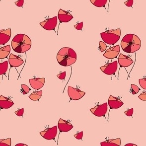 Red poppies on coral pink.  Part of the Poppies Collection