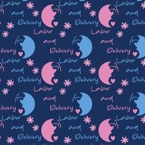 Labor and  delivery pregnancy silhouette on blue small 