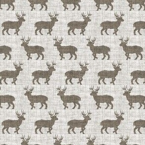 Shaggy Deer on Linen - Ditsy - Brown Taupe Sepia Animal Rustic Cabincore Boys Masculine Men Outdoors Hunting Cabincore