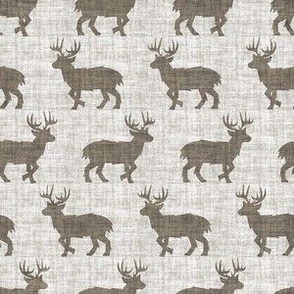 Shaggy Deer on Linen - Small - Brown Taupe Sepia Animal Rustic Cabincore Boys Masculine Men Outdoors Hunting Cabincore