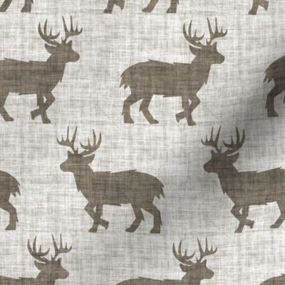 Shaggy Deer on Linen - Medium - Brown Taupe Sepia Animal Rustic Cabincore Boys Masculine Men Outdoors Hunting Cabincore