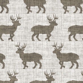 Shaggy Deer on Linen - Large - Brown Taupe Sepia Animal Rustic Cabincore Boys Masculine Men Outdoors Hunting Cabincore