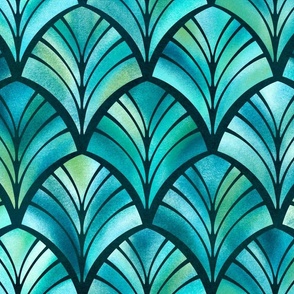 Scalloped Teal Stained Glass Tiles