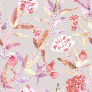 Pomegranate Flowers in Delicate Tones on light grey