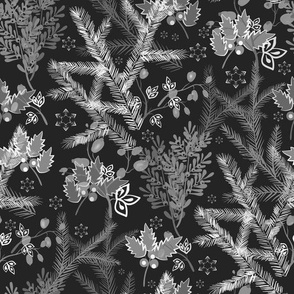 Winter New Year Christmas pattern with berries and fir branches