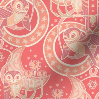 Art Nouveau Owls in Peach Fuzz
