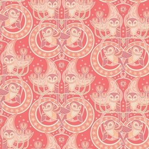 Art Nouveau Owls in Peach Fuzz